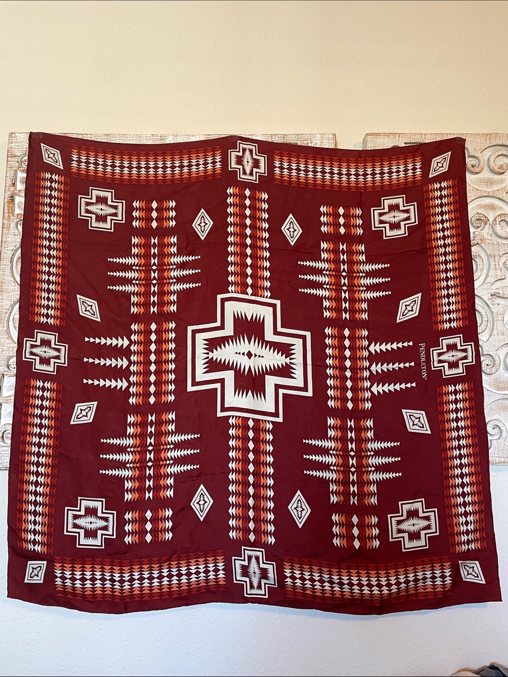 Pendleton Maroon and Cream Native Motif Scarf